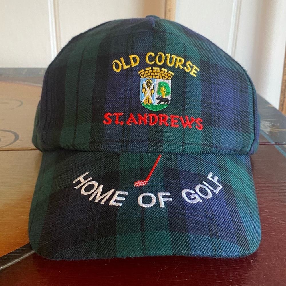 Hat Cap Plaid Golfing Old Course St. Andrews HOME OF GOLF Scotland adjustable EC